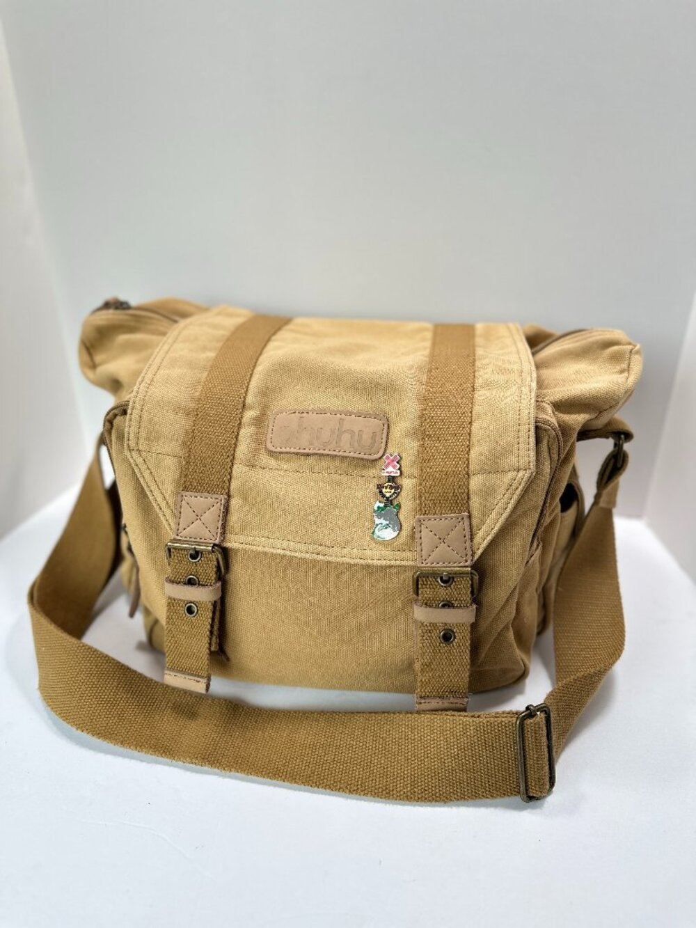 OHUHU Tan Canvas Camera Bag Messenger Style Photography Travel Shoulder Bag